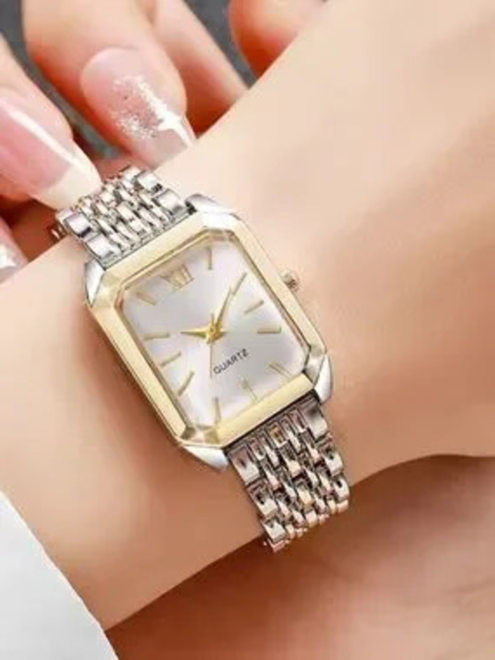 Two-Tone Gold & Silver Rectangular Quartz Watch - Picture 3 of 4